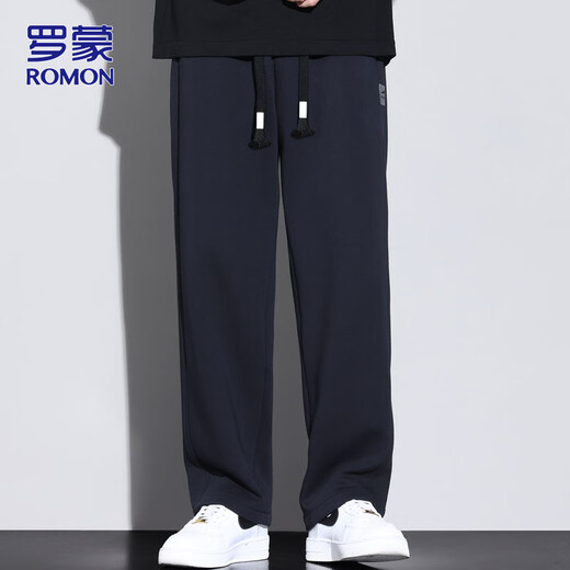 ROMON pants men's heavyweight sweatpants men's pants autumn and winter straight drape casual pants men's loose trousers Navy XL