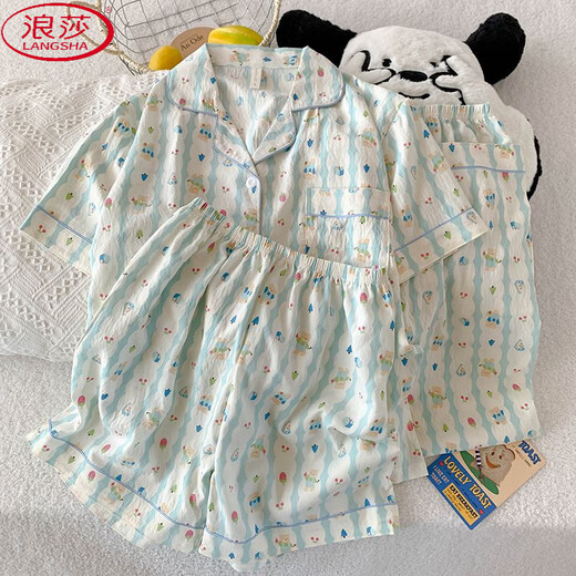 
LangSha (LangSha) three-piece set of cherry bear pajamas for women for summer short-sleeved cute cartoon loose cloud cotton summer home clothing set JS-9904# Corgi-Three-piece set Short-sleeved top + M size 155-162 Weight 100 Jin [Jin equals 0.5 kg]