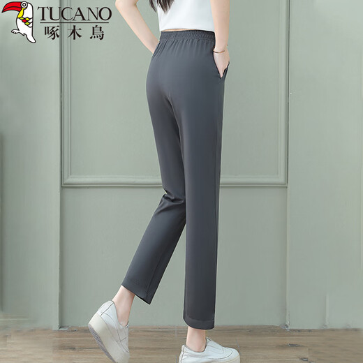 Woodpecker summer cropped pants make you look slim and tall, casual, small, high waist draped straight and versatile pants for women, gray 3XL