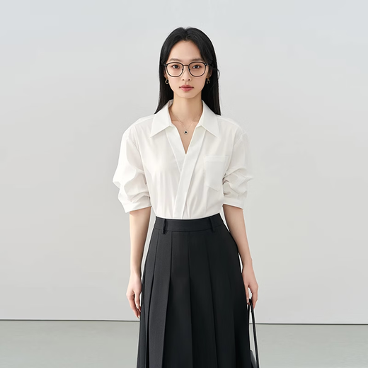 
Miss Bird Blue V-neck Shirt Women's Summer Interview Wear Commuter Formal Short Sleeve Top Professional Shirt