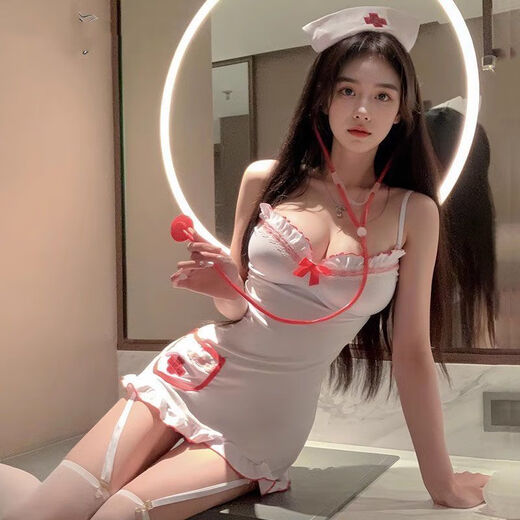 千绮黛性感大码睡衣小胸诱惑护士开档免脱制服火辣激情情趣睡衣套装 白色护士(9926帽+裙+内裤)+白开 均码 小码70-100斤
