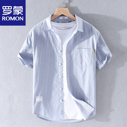 
Lomon men's striped shirt short sleeve loose summer thin Japanese casual versatile shirt summer clothes 9740 black 2XL