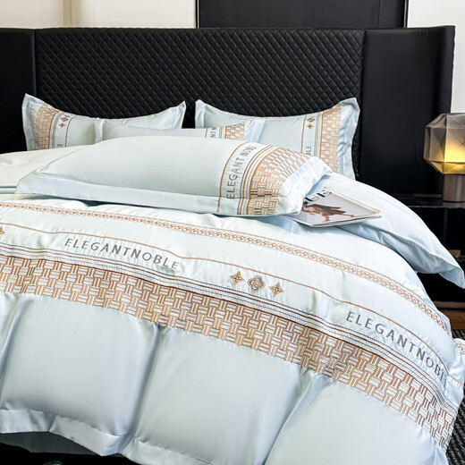 LAVIE HOME Ice Silk Four-piece Summer Silky Nude Sleeping Quilt Cover 2025 New Light Luxury Sheet Summer Bed Alice-Baby Blue Sheet Style 1.8m Four-piece Set