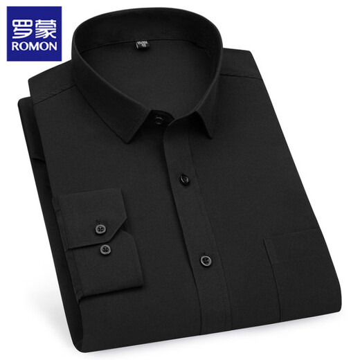 Romon Stretch-Shirt Herren-Langarmgeschwindigkeit lässig locker geschäftliche Geschäfte Solid Color Professional Herrenkleidung plus Fett Plus-Size Frühling und Herbst kurzärmelig Hemd D983 40