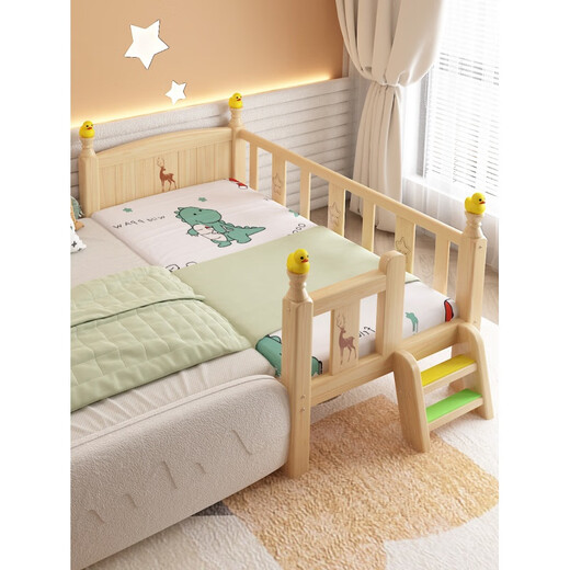 Fantasy solid wood bed with guardrail crib baby boy girl princess bed single bedside bed widened spliced large bed basic two-sided guardrail (no mattress) 150x50cm x frame structure x assembly