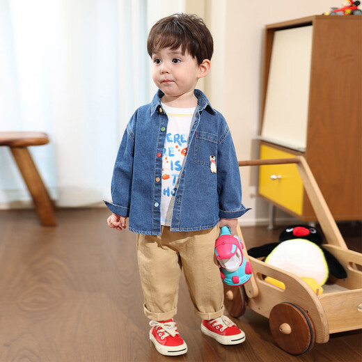LUSON Little O Dad Baby Boy Baby Boy Autumn Denim Shirt Boy 2025 New Baby Long Sleeve Retro Autumn Clothing Denim Blue 73