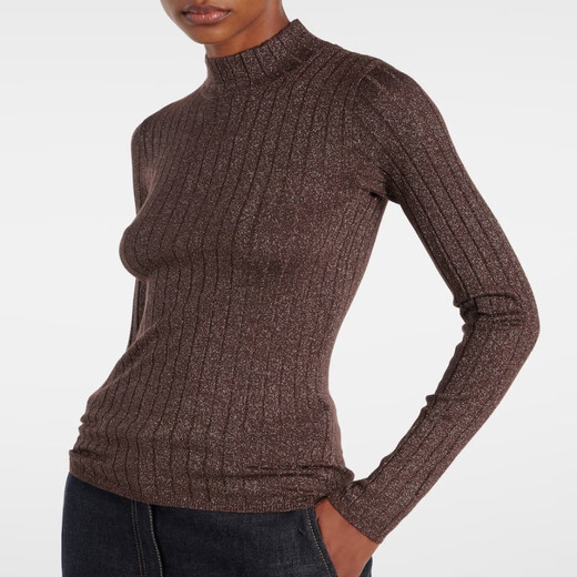 
Brunello Cucinelli cashmere and silk-blend rib knit top P01054348 Brown XXS CN 155/80