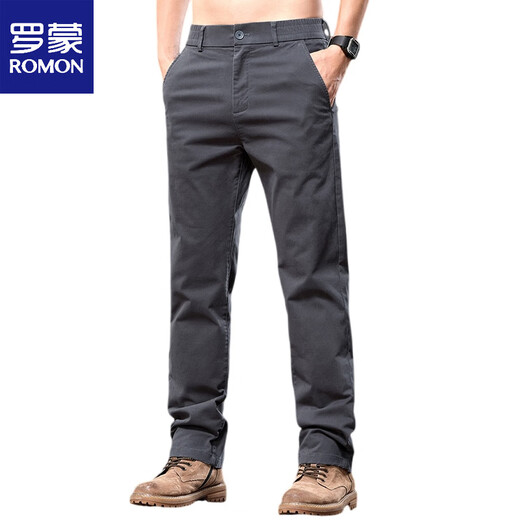 Romon 2025 Neue semi-elastische Taille-Casos-Hosen für Männer mittleren und vielseitiger, einfacher elastischer elastischer Baumwollhosen Frühling und Sommer Dunkelgrau 6621 28