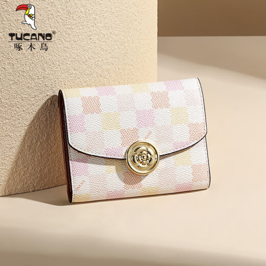 Woodpecker (TUCANO) 2025 new color block retro card bag trendy and exquisite light luxury short coin wallet women's wallet light pink