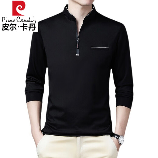 Pier Cardin Pure Cotton Longärmedose T-Shirt Herrengeschäft Casual Thin T-Shirt Tops im Frühling und Herbst mittleren Alters Halsbasis-Hemd-Hemd 6623 Black M 165 Vorschläge 120 Jin [Jin entspricht 0,5 kg]