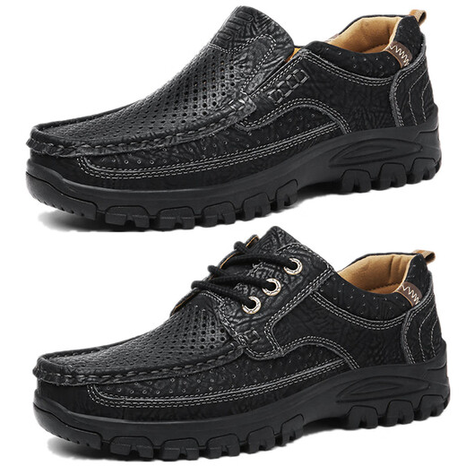 Région occidentale Camel Chaussures pour hommes extérieurs Généreuse cuir en cuir respirant Big Big Head Skin Chaussures étanche épaisse semelle épaisse semelles chaussures de travail chaussures de travail sport Moulonnaire DWW-6198 Black 38
