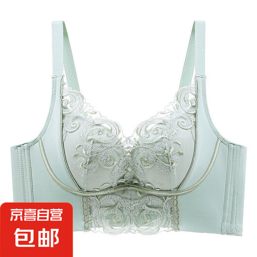 厚薄杯内衣女网纱刺绣蕾丝调整型无钢圈小胸聚拢上托防下垂文胸罩 R-866# 浅绿单件 XL  38/85AB 上薄下厚杯