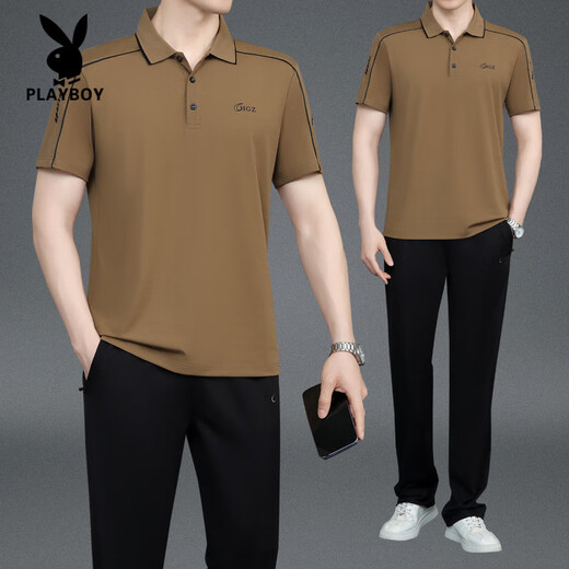 Playboy (Playboy) Sommer neuer Stil mittleren Alters mittleren Alters und älteren Männer Vaters Revers kurzärmeligte Baumwoll-T-Shirt-Hose des Sportanzugs ICE Seidenstil 753 Dunkelblau L empfehlen 100 Jin [Jin gleich 0,5 kg] ------- 120 Jin [Jin gleich 0,5 kg] T-Shirt + T-Shirt + T-Shirt + + + T-Shirt + +