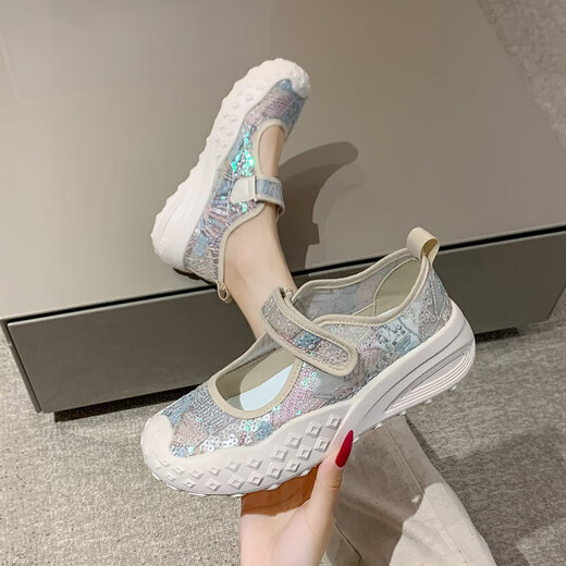 Frauenschuhe 2025 Sommer neu atmungsaktive und leichte Mary Jane Klettverschluss mit einem Fuß dicker Sohle Anti-Slip Slow Stiefmutterschuhe YGNX-677 Orange 35