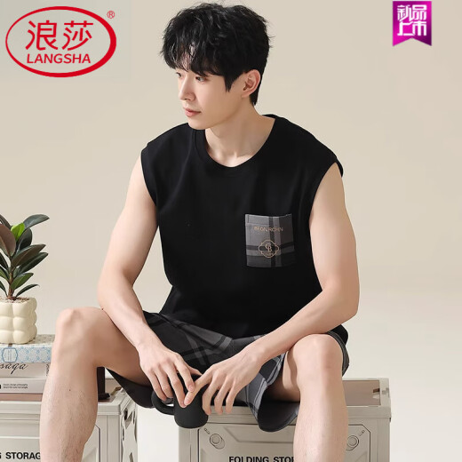 浪莎（LangSha）睡衣男款背心男士夏季纯棉夏款可外穿套装家居服夏天无袖2025新款 OMM-13063 L
