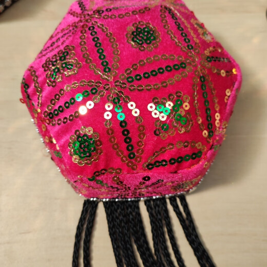 Gisailun Xinjiang hexagonal hat dance Uyghur national braid Uygur children hexagonal performance headdress hat adult red hat plus 12 pieces