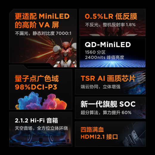 FFALCON 雷鸟 鹤7 25款85英寸QD-MiniLED 0.5%LR低反膜1560分区TSR AI画质芯片一级能效智能电视机85R695C