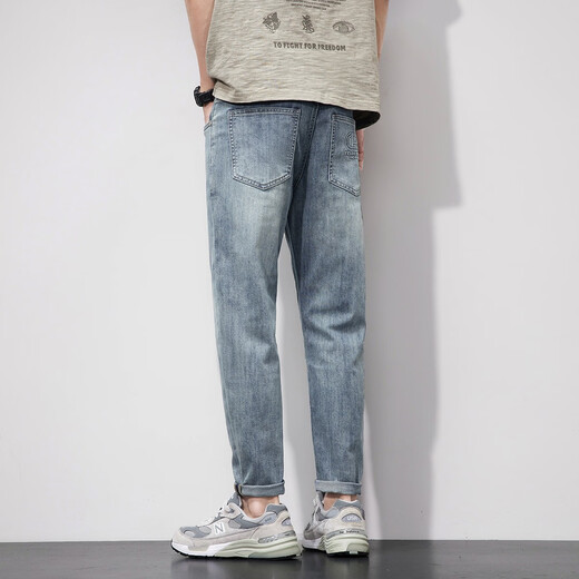 Danjun Summer Jeans delgados Pantalones recortados para hombres Color de alta gama Old Super Soft Cónico Harlan Pantalones pequeños 3291 29