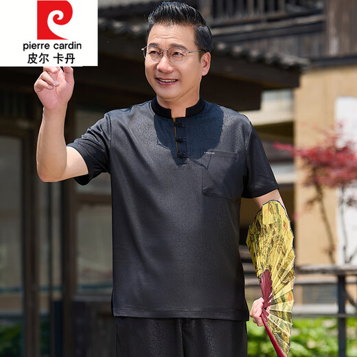
Pierre cardin dad summer suit new Chinese style T-shirt middle-aged and elderly men's summer short-sleeved grandfather's day clothes Navy blue suit [top + trousers] One size 17080-100Jin [Jin equals 0.5 kg]