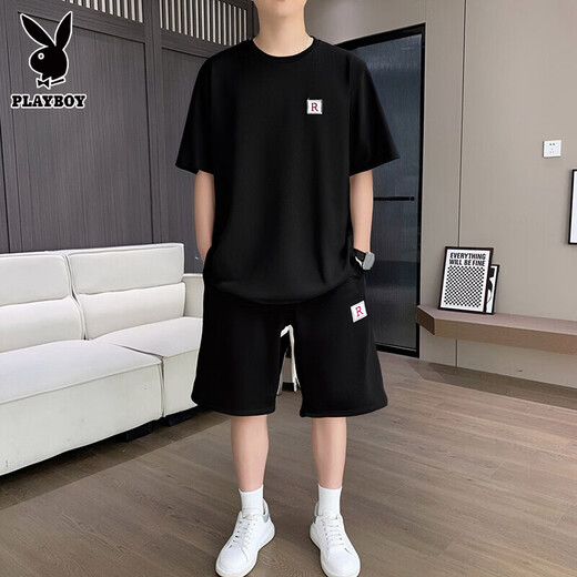 
Playboy Men's Casual Suit Summer Loose Breathable Short Sleeve T-Shirt Korean Style Fashion Trendy Men's Sports Set [Set] Khaki L [Suggested 120-140Jin [Jin equals 0.5 kg]]