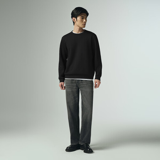 利郎卫衣男圆领远红外发热长袖T恤宽松版秋季2025新款袖臂印花卫衣 黑色（G5QTX0061H） XL 175/92A