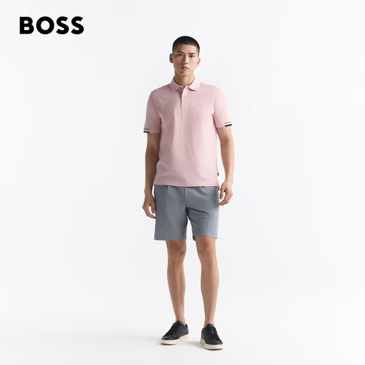 BOSS [100% cotton] Men's business casual slim fit short-sleeved POLO shirt 688-light pink L
