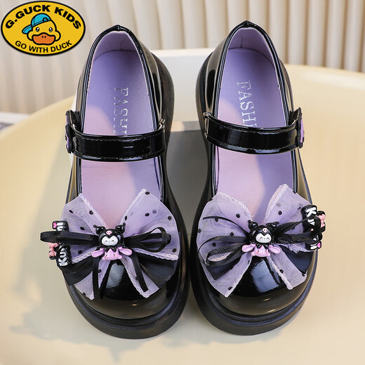 G.duck Girls' Leather Shoes Kuromi Bow Children's Shoes Spring and Autumn New Black Medium and Large Children's Girls Princess Shoes 2025 Black 26 Inner Length 15.8 cm