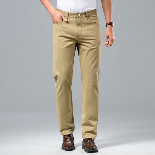 Jeep Spiritjeep Jeep Sommer dünne reine Baumwoll-Jeans-Jeans-Männer lose und kühle High-End-Business Elastizitätshose J7029 Khaki Sommer dünn 29 Taillenkreis 2ft 2