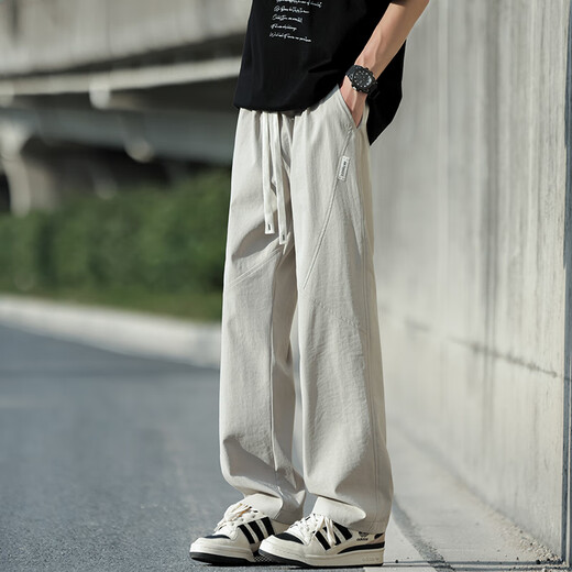 Seven Wolf summer ice silk pants for men's thin new style trendy loose straight pants for men's breathable casual quick-drying trousers for men K6636 Khaki 4XL about 170~190Jin [Jin equals 0.5 kg] can be worn