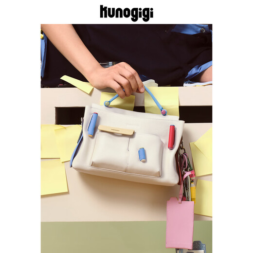 Guliang Jiji Kunogigi/Guliang Jiji Baustein Handtasche Kleine 25 neue Design mit echtem Leder Crossbody -Umhängetasche für Frauen Blau -Weiß -Bausteine