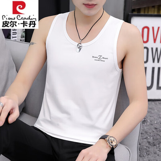 Pier Cardin pure cotton vest men's trendy brand vest slim fit personality trendy summer sports base men's sleeveless T-shirt 22 sets-M9232 pink +M9793 light gray M