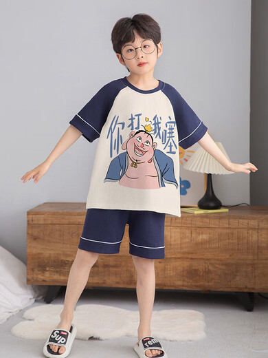 哪咤儿童睡衣青少年男孩纯棉2025新款大童家居服男童短袖短裤吸汗 N694那吒【100%纯棉】 130 【14码】125-135CM 50-60斤