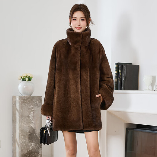 
Winter home brand imported fur mink coat for women's whole mink medium-length vertical lapel mink coat for women's cloak style, brown color, one size 180Jin [Jin equals 0.5 kg] (cloak loose version)