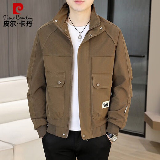 Pierre Cardin Stand Halsband Jacke 2025 Trendy Loose Workwear Herren kleiner lässiger und modischer vielseitiger Kleidung gestrickt 9928 braune Farbe L 85-100jin [Jin ist gleich 0,5 kg]