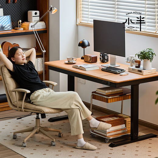 Small semi-electric lifting desk, antique cherry wood office desk, computer desk, home standing workbench