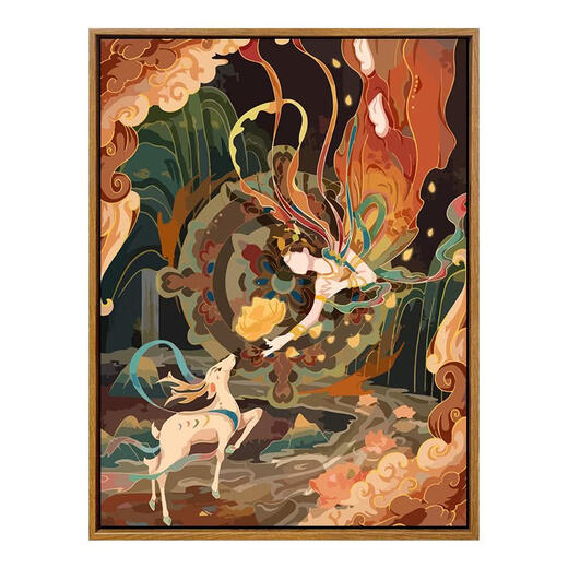 三栖虎敦煌神兽九彩神鹿数字油画2024新款diy填色画手工手绘填充丙烯画 SJ14756 40*50cm绷好加厚内框+外框