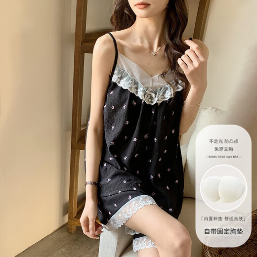带胸垫睡衣女云朵棉夏季新款甜美花边性感吊带短裤2025年两件套 834#小花朵 L