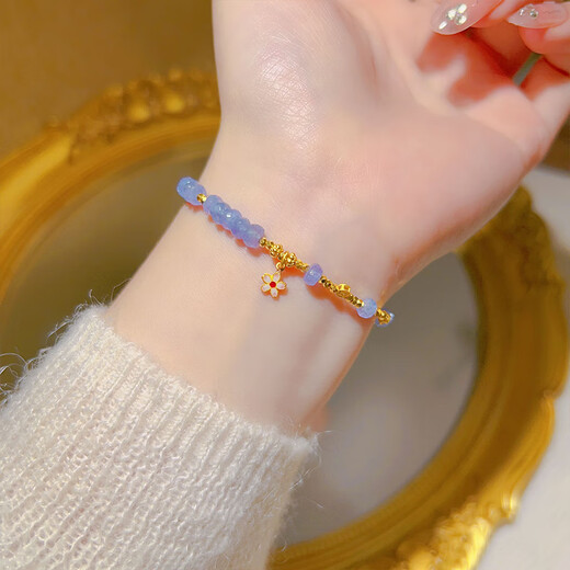 Fat Donglai's same style tanzanite bracelet yellow l gold color amethyst bouncy bead small flower bracelet for women burnt blue craft burnt blue tanzanite bracelet