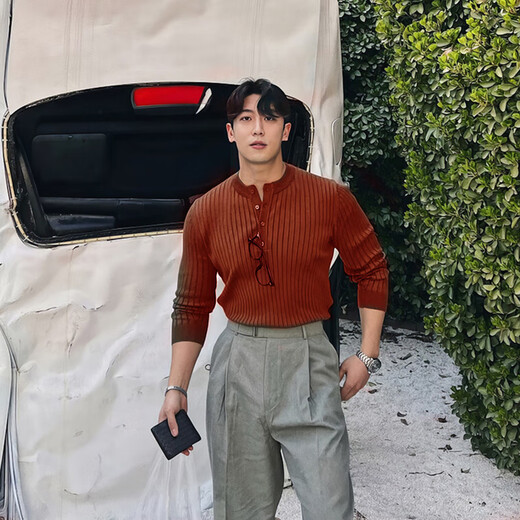 GOLDLION G+ Spring and Autumn New Henley Collar Long Sleeve Sweater Men's Fine Needle Light Mature Slim Business Trend B511 White M