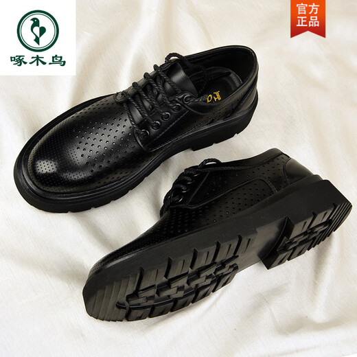 
Woodpecker men's leather sandals 2025 new breathable hollow casual business formal wear thick sole mesh with holes for men's summer black A15262 punched leather shoes 42