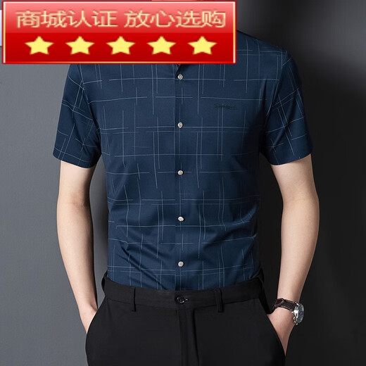 烁穗无痕男士衬衫夏季高弹短袖锦氨衬衣免烫休闲商务男装 dw1105 42 160-170斤