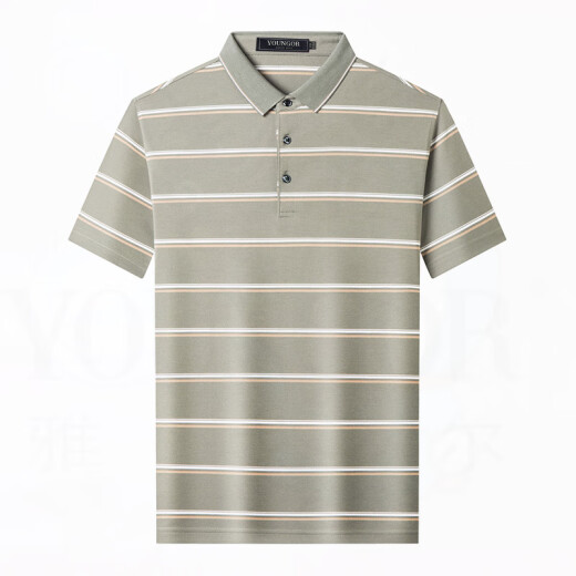 CEO Yageol Mulberry Silk Kurzarm T-Shirt für Männer 2025 Sommer neu gestreiftes Lappel mittlerer Alters-Outfit Polo-Hemd für Männer 826 Green M 165 [Vorgeschlagen 100-125jin [Jin gleich 0,5 kg]]
