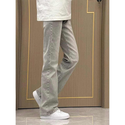 灿图烟灰色牛仔裤男秋冬季美式加绒潮流vibe裤子窄版显瘦直筒微喇长裤 烟灰色 常规 XL