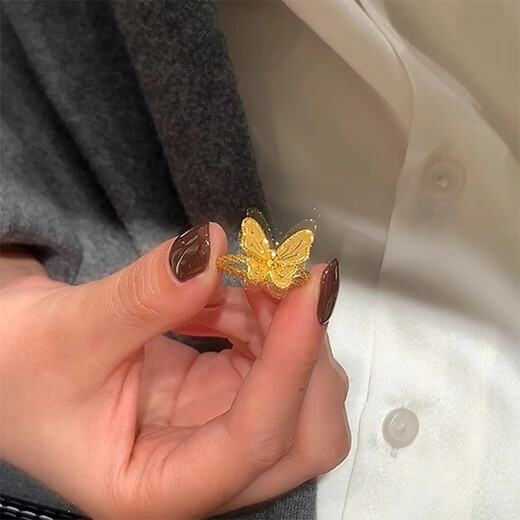 QMXD glittering butterfly ring for women, light luxury imitation sand gold, long-lasting index finger ring, niche design, personalized tail ring, butterfly ring, free exquisite gift box