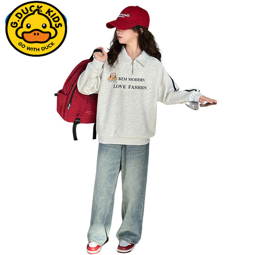 G. DUCKKIDS女童卫衣2025新款春季中大童儿童洋气半拉链时尚翻领春装打底衫潮 花灰 cm 120