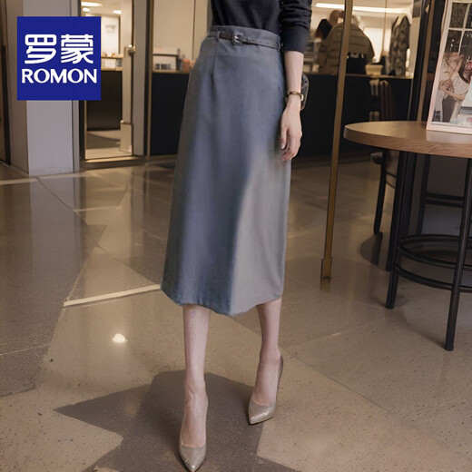 Romon (Romon) 2025 Summer Commutation élégante Ol Suit Jirt Slim Jupe crayon française Tempérament coréen Version coréenne Jupe en une étape Gray (y compris la ceinture d'origine) S suggéré 80-93Jin [Jin est égal à 0,5 kg]