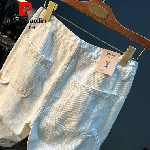 Pierre Cardin 2025 Neue weiße Denim-Shorts Herren Sommer dünne reine Baumwolle Nicht-Elastizität Casual Mid-Hose Trendy Lose große Männer weiß [xy9921] 31 geeignet für Gewicht 130-138jin [Jin entspricht 0,5 kg]