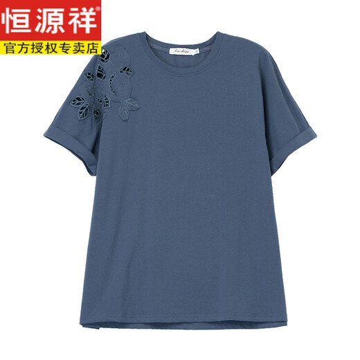 恒源祥加肥加大码纯棉T恤女式夏短袖2025新款宽松中年妈妈全棉白色上衣 黑色【KSP-9896款】 L 适合100-115斤