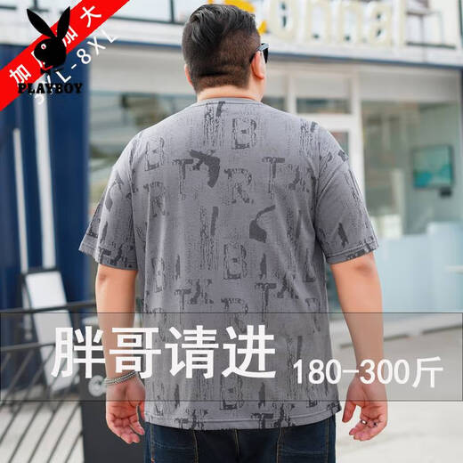 花花公子（PLAYBOY）T恤亲肤丝滑【店铺】加肥加大码胖子棉T恤夏装男士短袖圆领印 9922 黑色 7XL 205(260-280斤)