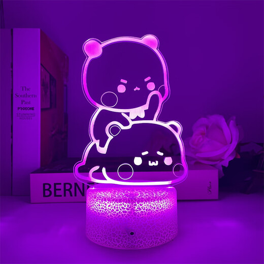 现货一二布布usb小夜灯ed卡通动漫周边卧室可爱摆件生日礼物 3894一二布布单人拍照款 黑色16色遥控款